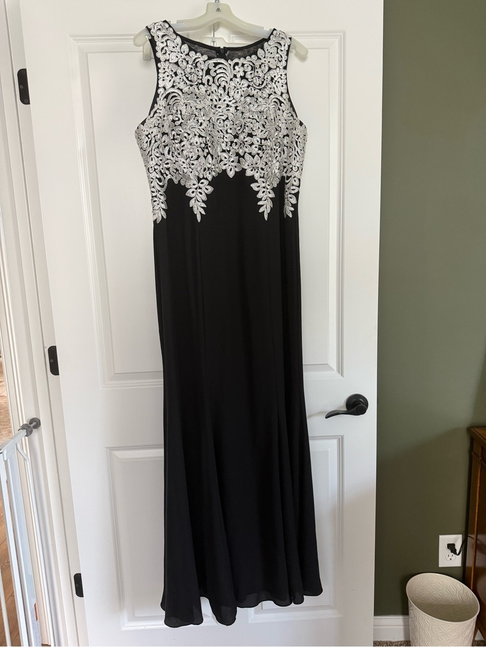 Alex Evenings Black Maxi Dress with Silver Embroidered Bodice